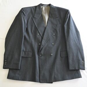 Vtg USA Made 44R Gray Wide Stripe Double Breasted Blazer Suit Jacket Sport Coat‎